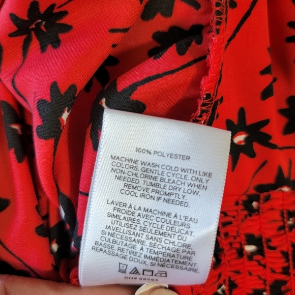 Express Red Black Floral Flare Sleeve Cropped Banded Tie Front Blouse Small - Picture 7 of 9